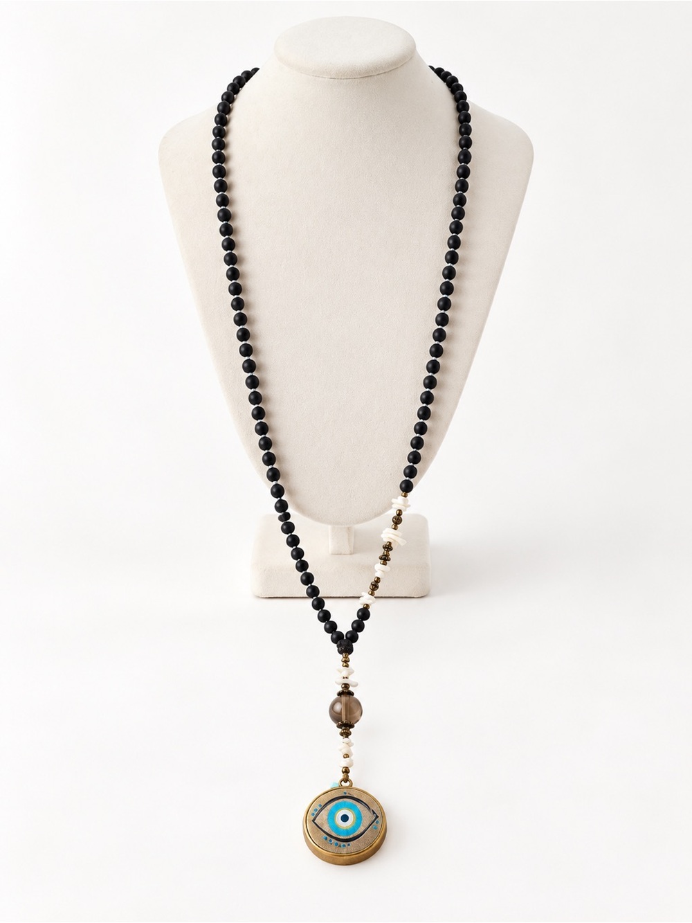 Handmade Egyptian Evil Eye Long Beaded Pendant Necklace Artisan Statement